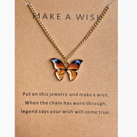 Butterfly's Jewelry - Sunrise Butterfly Pendant Make A Wish Gold Alloy Fashion Necklace Chain